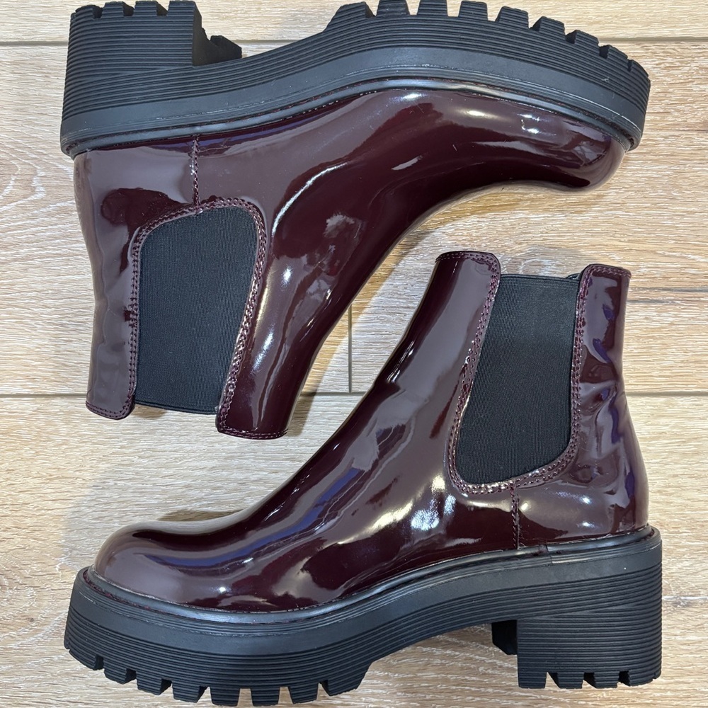 Limelight Chunky Chelsea Rain Boots Waterproof Sz 8 Burgundy Wine Lug Sole NWOB - Picture 4 of 11